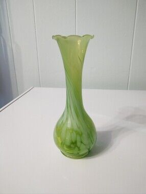 Vintage green And White Splatter Bud Vase